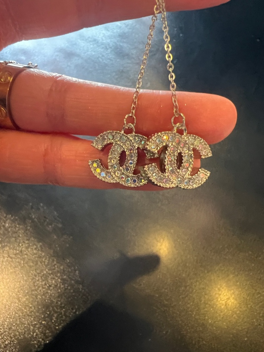 CHANEL silver Tone Crystal CC Drop Earrings with Multicolor Stones - Picture 7 of 12